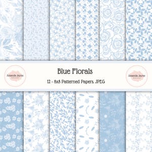 Blue floral digital paper pack, jpegs, scrapbooking papers, card making supplies,