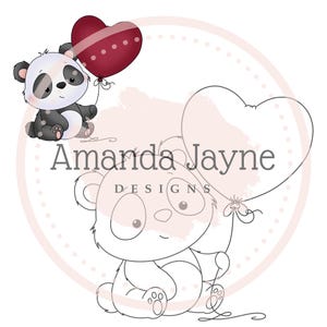 Tampon numérique coeur ballon panda, tampon digi, clipart, imprimable, amour, anniversaire, fournitures pour fabrication de cartes, scrapbooking