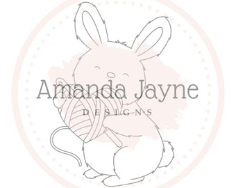Crochet heart bunny digi stamp, digital stamp, Amanda Jayne Designs