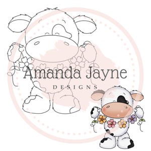 Tampon numérique vache en guirlande pour la fabrication de cartes, clipart vache, coloriage, pour la fête des mères, pour maman, grand-mère, sœur, amie, anniversaire