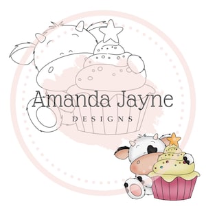 Cupcake Kuh Stempel, digitaler Stempel, Clipart, zum ausdrucken, Geburtstag, Karten machen, Scrapbooking