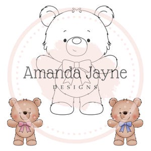 Sello digital de oso con lazo para hacer tarjetas, sello digital, clipart, imprimible, recién nacido, bebé niño, suministros para hacer tarjetas, scrapbooking
