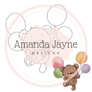 Balloon bear digital stamp, digi stamp, clipart, printable, spring, birthday, card making supplies, scrapbooking