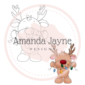 Weihnachten digital Stempel, Rentier Lichter, Urlaubsstempel, Rentier Clipart, Kartenherstellung, Scrapbooking, Partyeinladungen