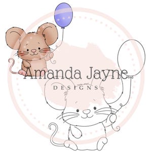 Balloon Mouse digital stamp, digi stamp, clipart, printable, birthday, card making supplies, scrapbooking