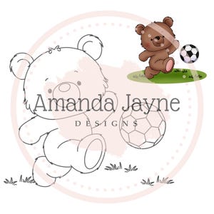 Tampon numérique Football ours pour la fabrication de cartes, tampon digi, clipart, imprimable, anniversaire, fournitures pour fabrication de cartes, scrapbooking
