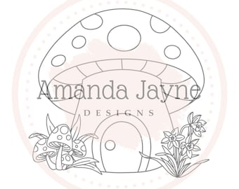 Spring mushroom house Digital Stamp - digi stamp, card making, Amanda Jayne Designs
