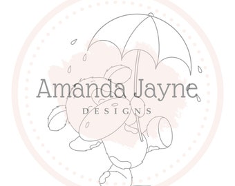 April Showers Cow digi stamp, digital stamp, Amanda Jayne Designs