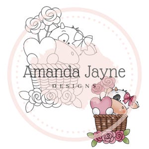 Timbre numérique vache Saint-Valentin, timbre digi, clipart, imprimable, printemps, Galentine's, fournitures pour fabrication de cartes, scrapbooking