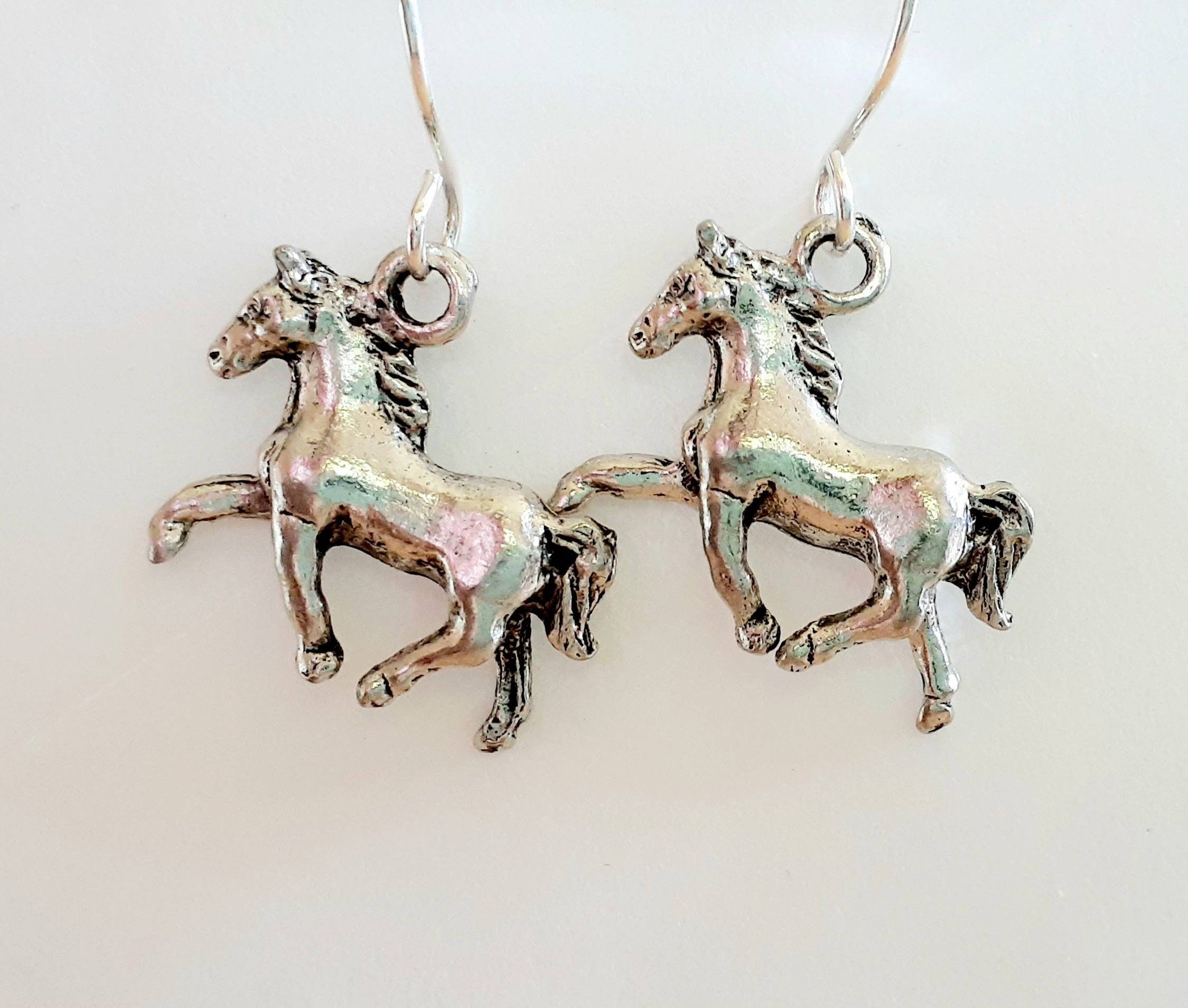 Silver Horse Earrings Equestrian Jewelry Equestrian | Etsy