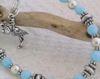 First Mothers Day Bracelet , Mother's Day Gift , Expectant Mother Jewelry , Woman's Charm Bracelet , Beaded Bracelet , Personalized Jewelry