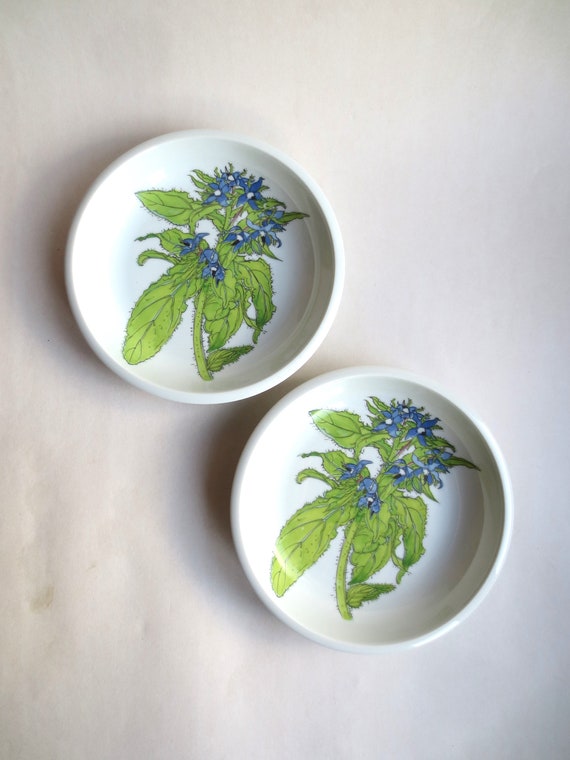 Vintage IKEA Bowl Midsommar - Set of 2 - Illustration by Marguerite Walfridson Borage Starflower Seventies Scandinavian Ceramics Vintage