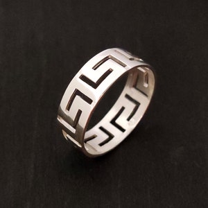 Sterling Silver 925 Ancient Greek Meander Eternity Key Ring 8mm, Men Women Silver Greek Ring , Greek Jewelry, Griechischer Silber Schmuck
