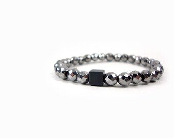 FREE SHIPPING Hematite 6mm -  Cube Hematite - Unique Design Handmade Greek Men Women Unisex Fine Bracelet