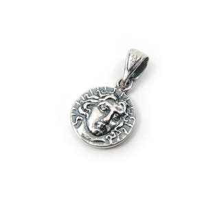 Sterling Solid Silver 925 Ancient Greek Replica Coin Didrachmon Pendant 13mm Helios God Of Sun From Rhodes