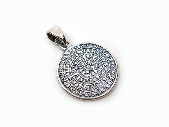 Sterling Silver 925 Ancient Greek Minoan Phaistos Disc Pendant 20mm, Phaistos Disc Anhanger, Bijoux Grecque Pendetif, Griechische Anhanger