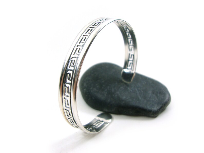 Sterling Silver 925 Bangle Cuff Greek Key Unisex Bracelet Etsy