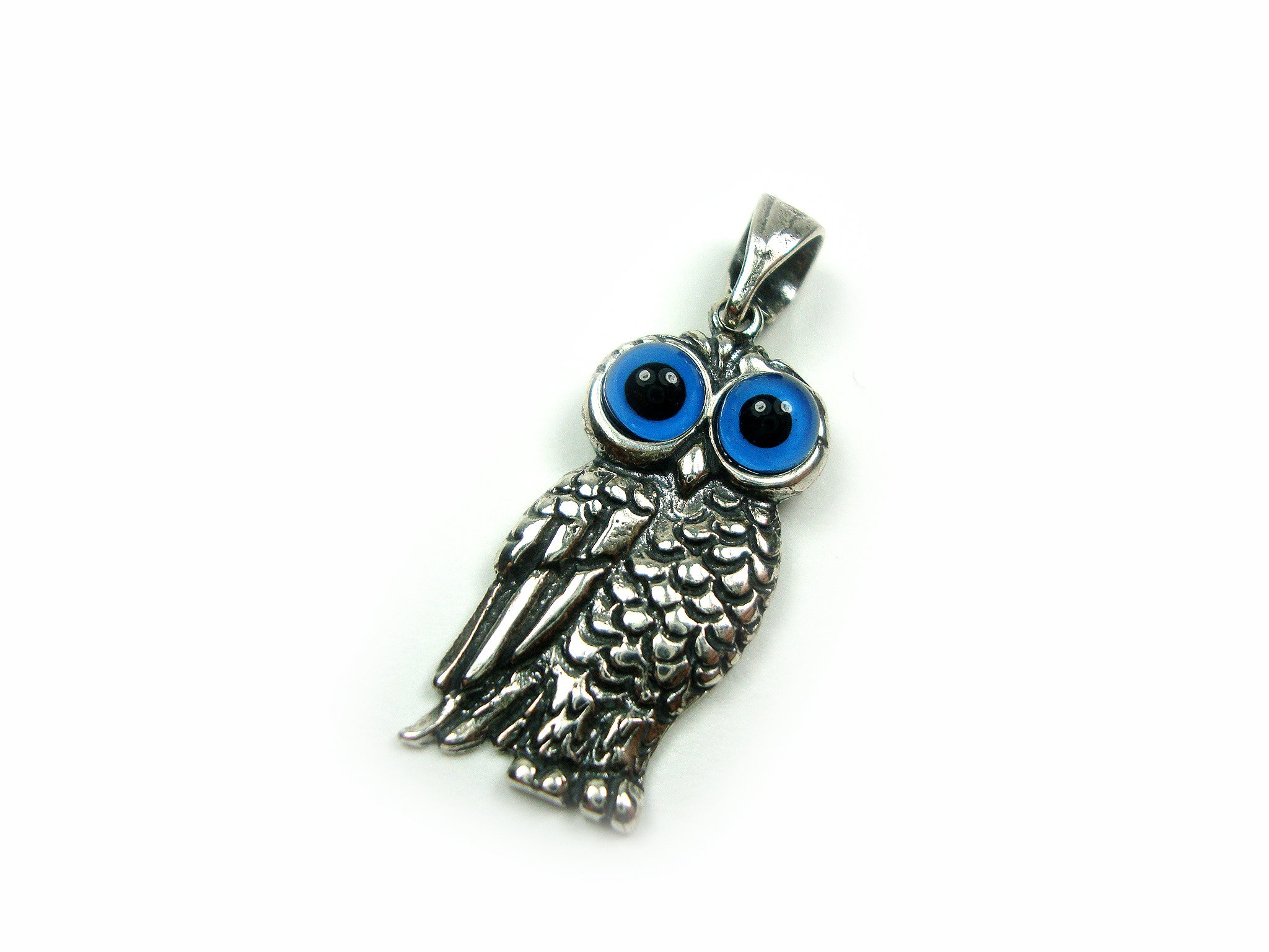 Sterling Silver 925  Ancient Greek Owl Goddess Athena's Symbol  Pendant 12x25mm, Greek Pendant ,