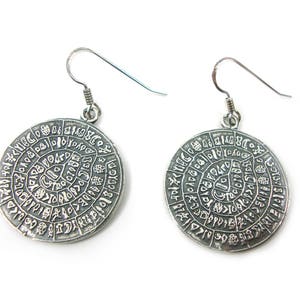 Sterling Silver 925 Ancient Greek Minoan Phaistos Disc Earrings 24 mm, Griechische Silber Ohringe, Greek Earrings, Greek Jewelry, Minoan