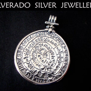Sterling Zilver 925 oude Griekse Minoïsch schijf van Phaistos hanger 36 mm, Griechische Silber Anhanger, Grecque Pendetif nl Argent, Griekse sieraden