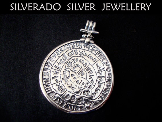 Sterling Silver Minoan Phaistos Disc Pendant, Greek Jewelry (36mm)