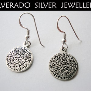 Greek Silver Earrings, Phaistos Disc Jewelry, Ancient Greek Minoan Dangle Sterling Silver 925 Earrings 14mm, Griechischer Silber Schmuck