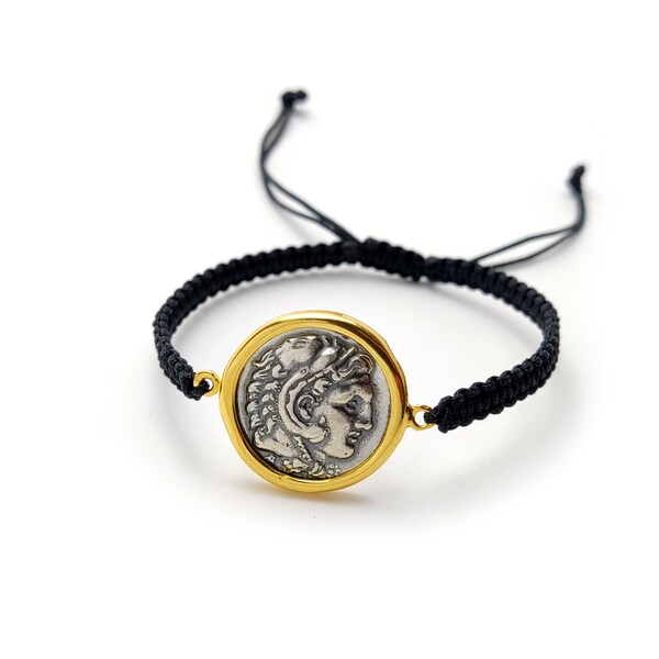 Sterling Silver 925 Alexander The Great Coin Macrame Greek Jewelry Bracelet, Men Women Greek Bracelet, Griechischer Armband, Bijoux Grecque