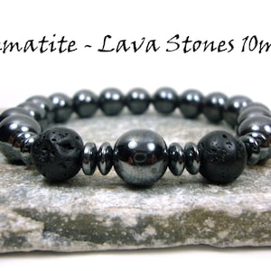 Natural Volcanic Lava - Hematite Stones 10mm Bracelet, Hematite Bracelet, Hematite Jewelry, Lava Bracelet, Lava Jewelry, Hematite Armband
