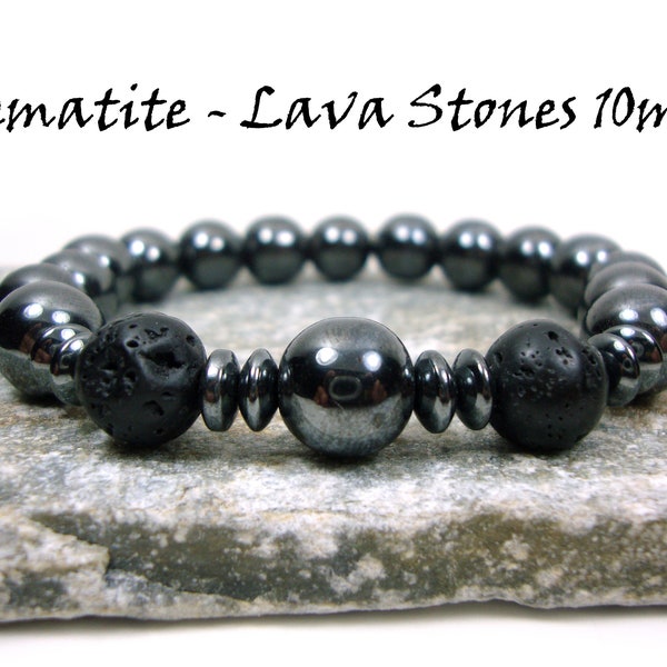 Natural Volcanic Lava - Hematite Stones 10mm Bracelet, Hematite Bracelet, Hematite Jewelry, Lava Bracelet, Lava Jewelry, Hematite Armband