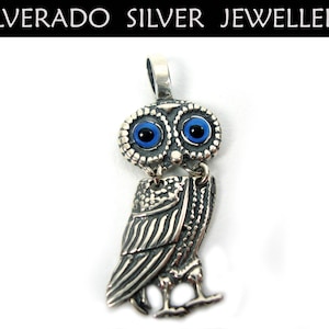 Sterling Silver 925  Ancient Greek Owl Goddess Athena&#39;s Symbol  Pendant 40 mm, Greek Pendant , Greek Jewelry , Greek Owl , Anient Greek