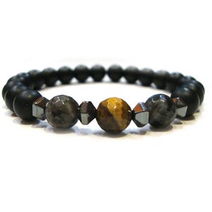 FREE SHIPPING Black Matt Onyx, Tiger Eye, Larvikite, Hematite, Men Women Unisex Bracelet, Echte Steine Armband, Pierre Naturelle Bracelet