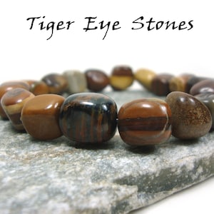 Natural Tiger Eye Irregular Stones 10x15mm - Tiger Eye Big Stones Stretch Bracelet, Tiger Eye Bracelet, Tiger Eye Stones, Santorini
