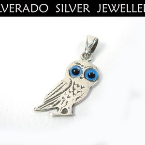 Sterling Silver 925 Greek Owl Evil Eye Pendant 30 x 10 mm, Greek Silver Owl Goddess Athena Symbol, Evil Eye Pendant, Griechischer Eule