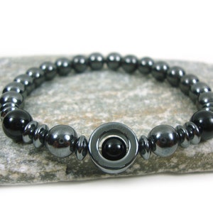 Natural Hematite - Black Onyx Stones 8 mm Bracelet, Hematite Bracelet, Onyx Bracelet, Hematite Jewelry, Greek Bracelet Jewelry, Strength
