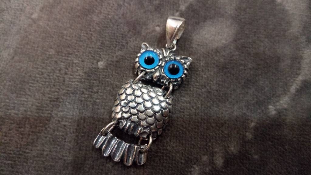 Sterling Silver 925  Ancient Greek Owl Goddess Athena's Symbol  Pendant 14x30mm, Greek Pendant ,
