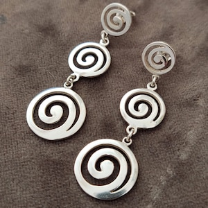 Greek Earrings, Spiral Earrings, Vortex Earrings, Sterling Silver 925, Dangle Earrings, Triple Spiral Earrings, Greek Jewelry, Greek Spiral