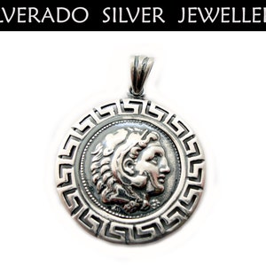 Alexander The Great Ancient Greek Eternity Key Frame Sterling Silver 925 29mm Pendant