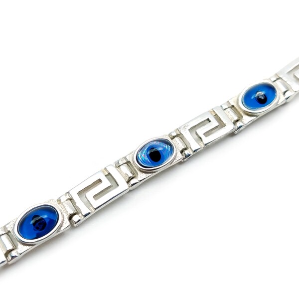 Bracciale in argento con chiave greca, gioielli Evil Eye Nazar, bracciale Griechischer Silber Schmuck, Bijoux De Grece, bracciali Meander Grecia