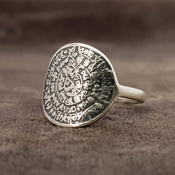 Phaistos Disc Silver Greek Ring 15mm, Griechischer Silber Ring Diskos Von Festos Kreta Schmuck, Bijoux Grecque Bague Anneau, Jewelry Greece