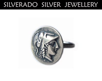 Bague en argent grec, Déesse Athéna Minerva Coin Ring, Bijoux de Grèce, Griechischer Silber Ring, Bijoux Grecque, Bijoux grecs en argent