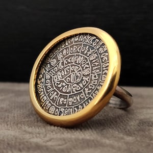 Phaistos Disc Silver Greek Ring Gold Plated 26mm, Griechischer Silber Ring Festos Kreta Schmuck, Bijoux Grecque Bague Anneau, Jewelry Greece