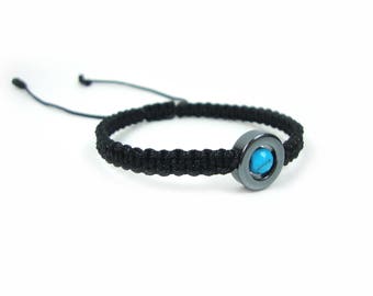 Turquoise Bracelet, Macrame Woven Hematite And Turquoise Stones Adjustable Bracelet  , Macrame Stone Bracelet, Modern Fine Bracelet