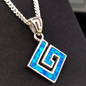 Silver Necklace From Greece - Pendant Necklace Meander Design - Blue Opal Ancient Design From Greece - Silver Greek Jewelry - Mythology