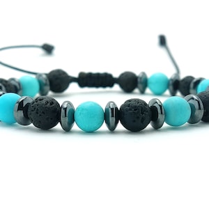 Lava Bracelet, Lava Turquoise Men Women Adjustable Bracelet, Turquoise Bracelet,  Volcanic Lava Stone Bracelet, Mens Bracelet, Lava