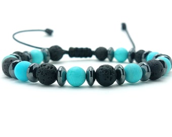 Pulsera de lava, pulsera ajustable de lava turquesa para hombres y mujeres, pulsera de turquesa, pulsera de piedra de lava volcánica, pulsera para hombres, lava