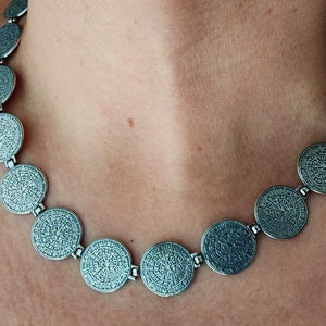 Phaistos Disc Greek Silver Necklace 16mm, Jewelry From Greece, Minoan Festos Disk Crete, Griechisches Silber Kette Kreta, Collier Grecque