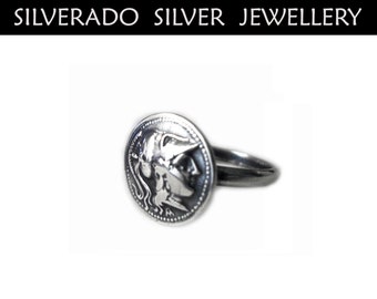 Sterling Silver 925 Ring Ancient Greek Goddess Athena Minerva 14mm, Greek Jewelry, Griechischer Silber Schmuck, Bijoux Grece Grecque, Gods