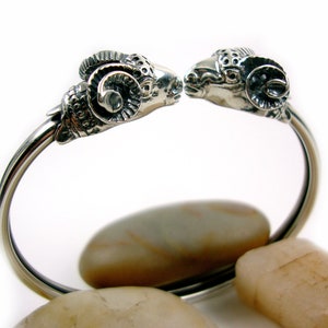 Sterling Silver 925 Handmade Double Rams Greek Bangle Bracelet, Rams Head Silver bangle Bracelet, Griechische Arius Armreif, Greek Jewelry