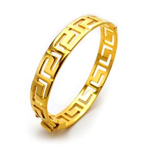 Sterling Silver 925 Greek Key Cuff Bracelet Eternity Gold Plated 22K Meander Wide Bracelet  11mm, Greek Jewelry, Griechisches Silber Armband