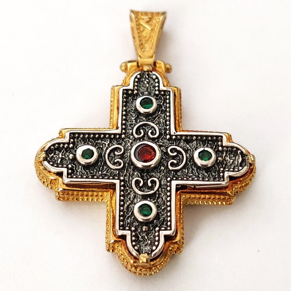 Handmade Byzantine Greek Cross 30x30mm, Sterling Silver 925 Gold Plated Byzantine Cross, Greek Cross, Griechisches Silber Kreuz Schmuck